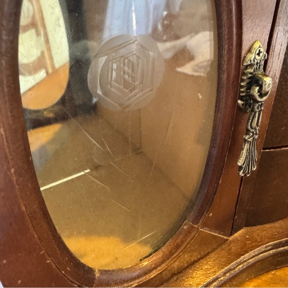 vintage wood jewelry box etched glass rose 3 drawers lined - Picture 2 of 13